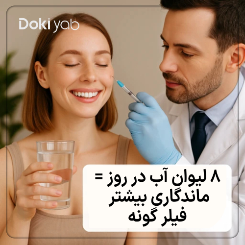 خانم در حال نوشیدن آب برای افزایش ماندگاری فیلر گونه